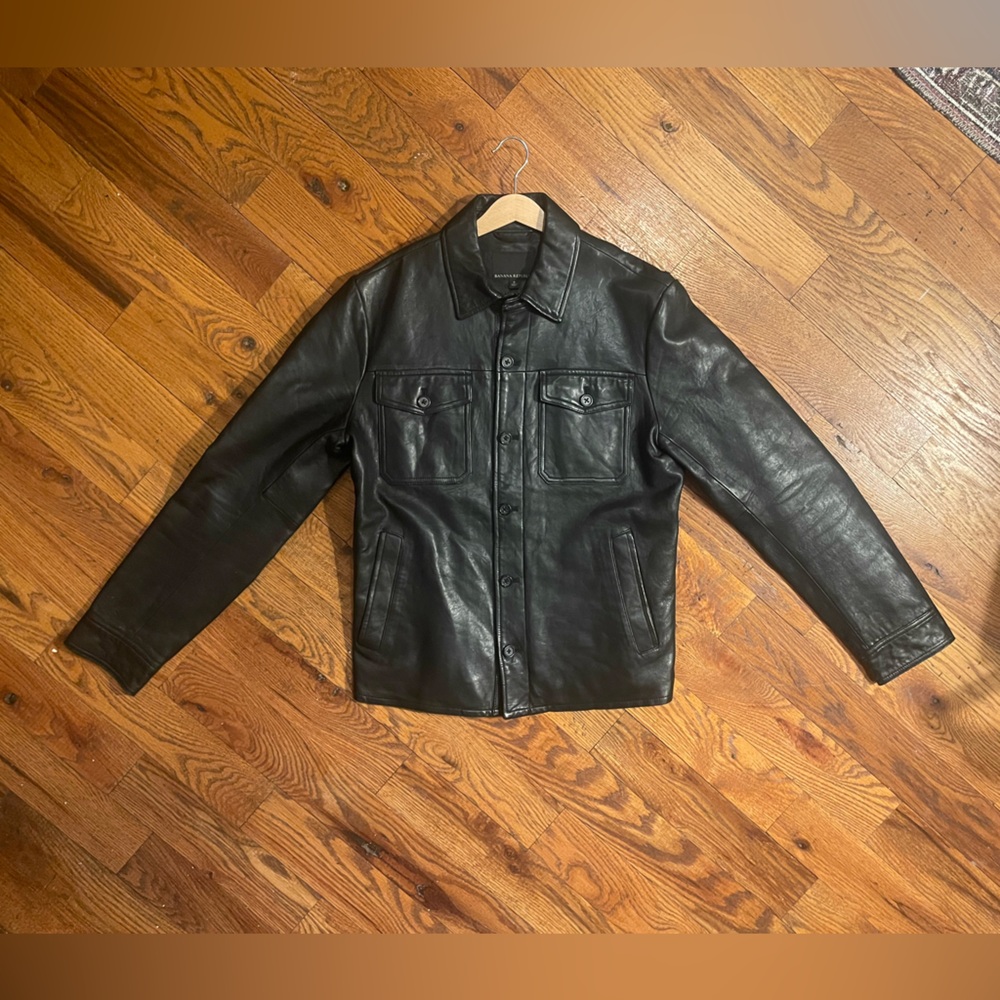 BR Banana Republic Black 100% Lamb Leather Jacket Bomber Moto Motorcyle 🏍️ EUC